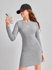 SHEIN 青少年女孩愛心鏤空緊身連衣裙 - 灰色 - 查看 1