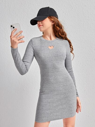 SHEIN 青少年女孩愛心鏤空緊身連衣裙