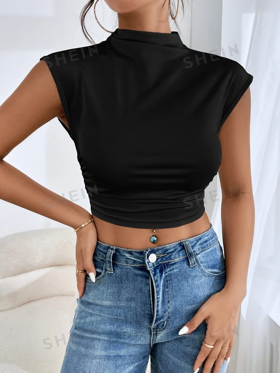 Firerie Camiseta sin mangas con cuello alto y fruncido - Negro - Ver 1