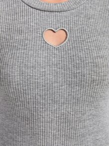 SHEIN 青少年女孩愛心鏤空緊身連衣裙 - 灰色 - 查看 5