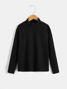 SHEIN 男孩字母刺繡高領T恤 - 黑色 - 查看 2