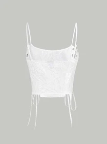 SHEIN MOD 繫帶提花吊帶上衣 - 白色 - 查看 6