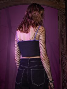 Beetlejuice | ROMWE Cami con letra con estampado de dibujos animados ringer - Negro - Ver 5