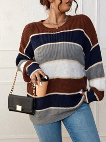 SHEIN LUNE Plus Colorblock Drop Shoulder Sweater