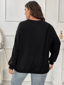 SHEIN LUNE Plus Fringe Trim Drop Shoulder Sweatshirt - Black - View 2