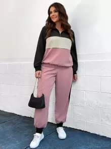 SHEIN LUNE Bộ thời trang Plus Size Dây kéo Khối Màu Thể thao - Nhiều màu - Xem 1