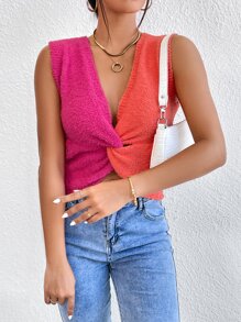 SHEIN Unity 雙色前扭結針織背心上衣 - 彩色 - 查看 5