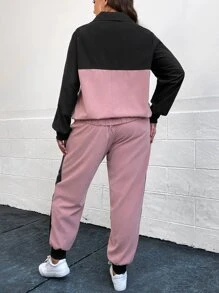 SHEIN LUNE Bộ thời trang Plus Size Dây kéo Khối Màu Thể thao - Nhiều màu - Xem 2