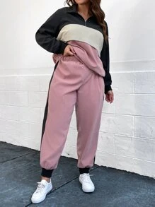 SHEIN LUNE Bộ thời trang Plus Size Dây kéo Khối Màu Thể thao - Nhiều màu - Xem 3
