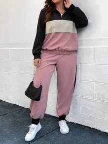 SHEIN LUNE Bộ thời trang Plus Size Dây kéo Khối Màu Thể thao - Nhiều màu - Xem 4