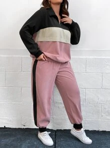 SHEIN LUNE Bộ thời trang Plus Size Dây kéo Khối Màu Thể thao - Nhiều màu - Xem 5