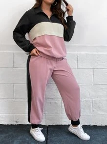 SHEIN LUNE Bộ thời trang Plus Size Dây kéo Khối Màu Thể thao - Nhiều màu - Xem 6