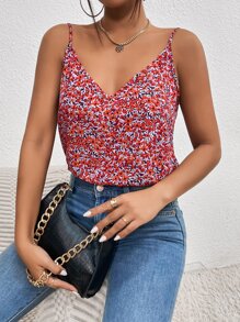 SHEIN Frenchy 碎花吊帶上衣 - 紅色 - 查看 3