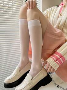 Solid Over The Calf Socks - White - View 2