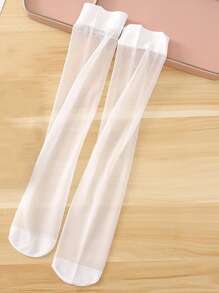 Solid Over The Calf Socks - White - View 3