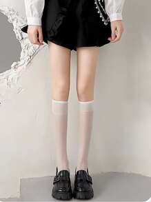 Solid Over The Calf Socks - White - View 4