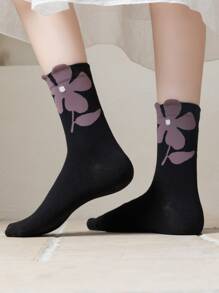 3 pares Calcetines de tripulación con corazón & con patrón floral - Multicolor - Ver 2