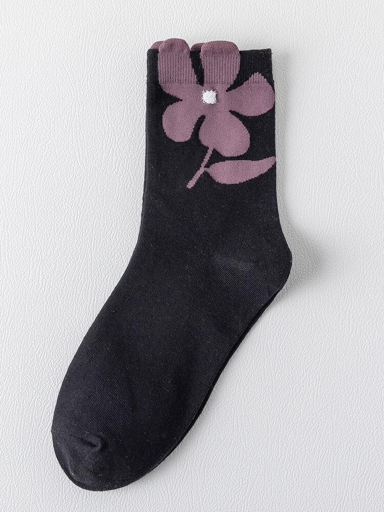 3pairs Heart & Floral Pattern Crew Socks - Multicolor - View 5