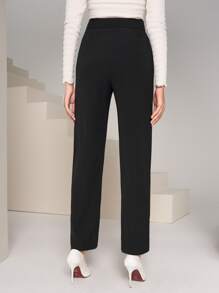 Modelyn Pearl Beaded Split Hem Trousers - Black - View 2