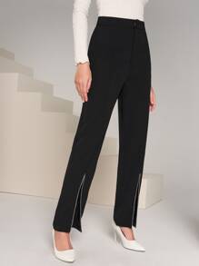 Modelyn Pearl Beaded Split Hem Trousers - Black - View 4