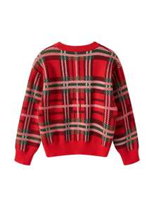 Girls Tartan Pattern Drop Shoulder Jumper - Red - View 2