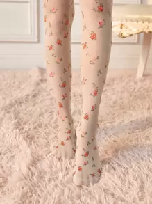 ROMWE Floral Pattern Tights - White - View 2