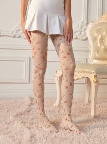 ROMWE Floral Pattern Tights - White - View 3