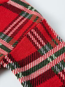 Girls Tartan Pattern Drop Shoulder Jumper - Red - View 5