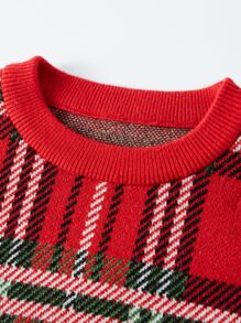 Girls Tartan Pattern Drop Shoulder Jumper - Red - View 6
