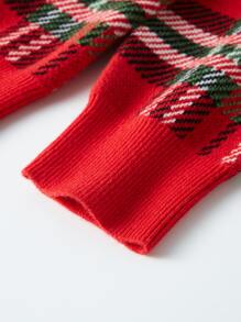 Girls Tartan Pattern Drop Shoulder Jumper - Red - View 8