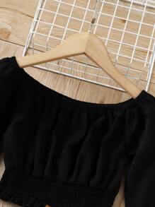 少女荷叶边袖褶皱下摆衬衫和假纽扣裙 - 彩色 - 查看 5