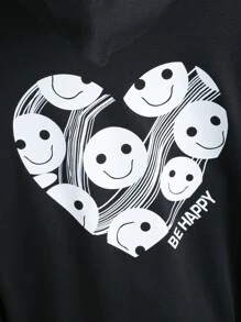 少女字母卡通图案落肩卫衣 - 黑色 - 查看 4