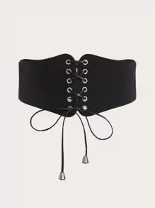 Grommet Lace Up Front Corset Belt - màu đen - Xem 1