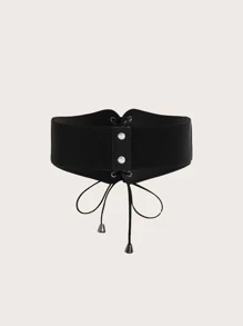 Grommet Lace Up Front Corset Belt - màu đen - Xem 2