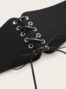 Grommet Lace Up Front Corset Belt - màu đen - Xem 3