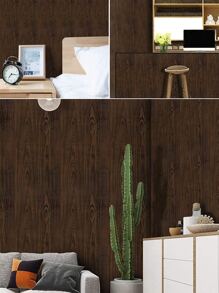 1pc Wooden Pattern Wall Paper, Boho PVC Wall Adhesive Roll For Home Decoration - Coffee Brown - View 8