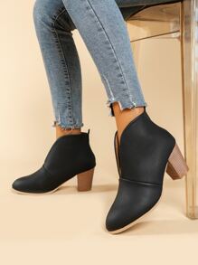 Women's Leather Boots Autumn And Winter Solid Color Short Boots, Pointed Toe, High Heel, Fashionable And Chunky Ankle Boots - Black - View 5