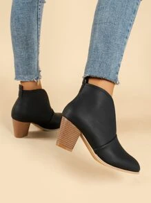 Women's Leather Boots Autumn And Winter Solid Color Short Boots, Pointed Toe, High Heel, Fashionable And Chunky Ankle Boots - Black - View 6