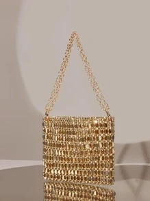 Hollow Out Design Square Bag - Gold - View 7