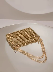 Hollow Out Design Square Bag - Gold - View 8