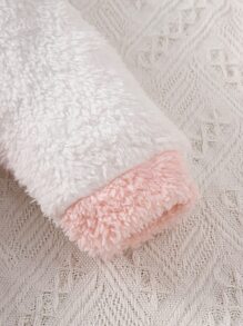 SHEIN Vintaside Kids Baby Colourblock Cartoon Embroidery Flannel Sweatshirt & Trousers - Pink - View 5