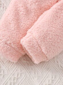 SHEIN Vintaside Kids Baby Colourblock Cartoon Embroidery Flannel Sweatshirt & Trousers - Pink - View 6