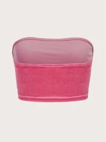 SHEIN ICON Ống ngọn 90s Pha lê Bướm & Chữ cái Mẫu Nhung - Hồng - Xem 2