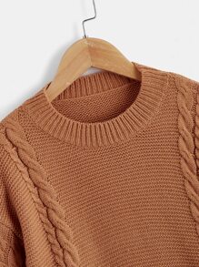 Niñas Jersey tejido de cable de hombros caídos - Camel - Ver 3