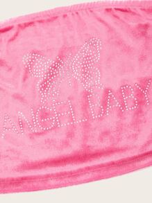 SHEIN ICON Ống ngọn 90s Pha lê Bướm & Chữ cái Mẫu Nhung - Hồng - Xem 4