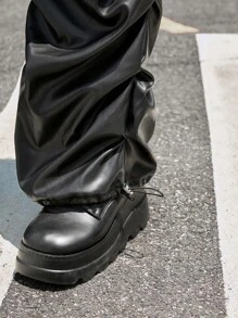 SHEIN ICON Pantalones de patente con pliegues, para invierno - Negro - Ver 3