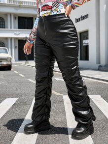 SHEIN ICON Pantalones de patente con pliegues, para invierno - Negro - Ver 5