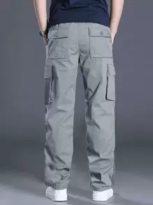 Manfinity LEGND Men Flap Pocket Zip Hem Drawstring Waist Trousers - Grey - View 2
