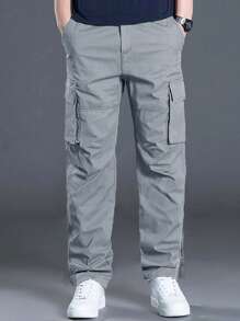 Manfinity LEGND Men Flap Pocket Zip Hem Drawstring Waist Trousers - Grey - View 3