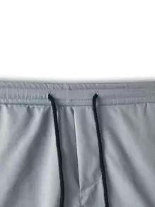 Manfinity LEGND Men Flap Pocket Zip Hem Drawstring Waist Trousers - Grey - View 6